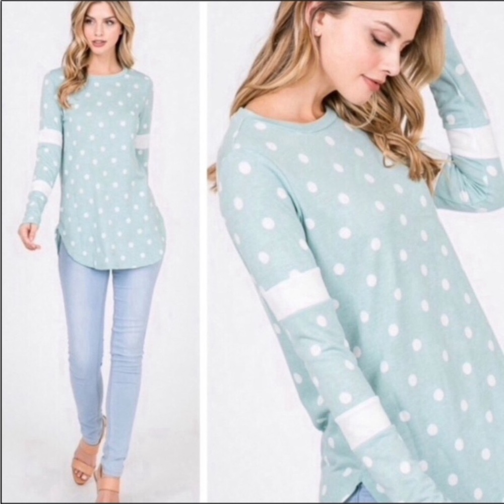 #34  1 Left! Polka Dot Aqua Long Sleeve Top * - Picture 2 of 4